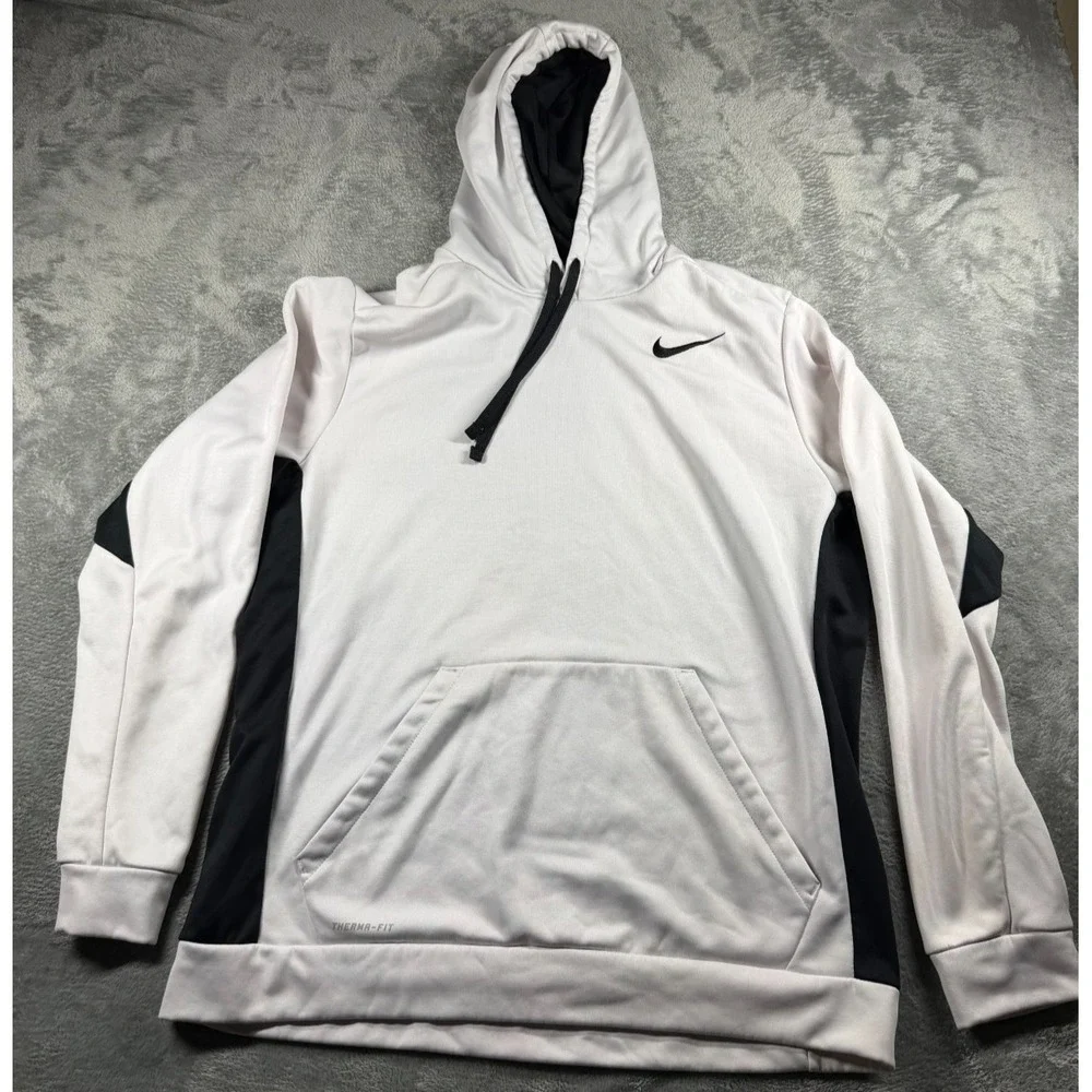 Nike Therma-FIT Hoodie Men's XL White Black Swoosh Quarter Zip Pullover